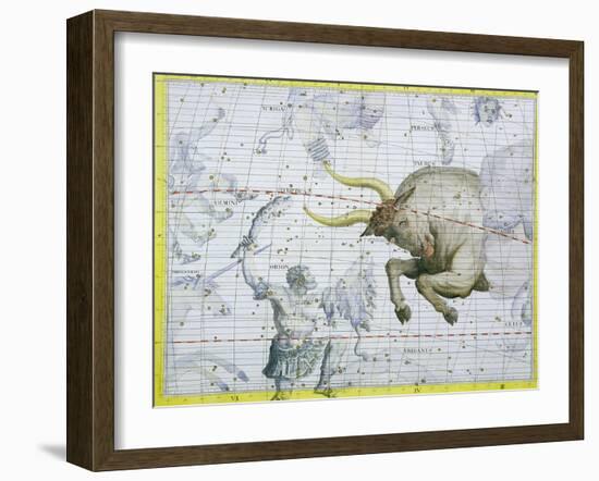 Constellation of Taurus, Plate 2 from "Atlas Coelestis," by John Flamsteed, Published in 1729-Sir James Thornhill-Framed Giclee Print