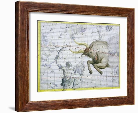 Constellation of Taurus, Plate 2 from "Atlas Coelestis," by John Flamsteed, Published in 1729-Sir James Thornhill-Framed Giclee Print