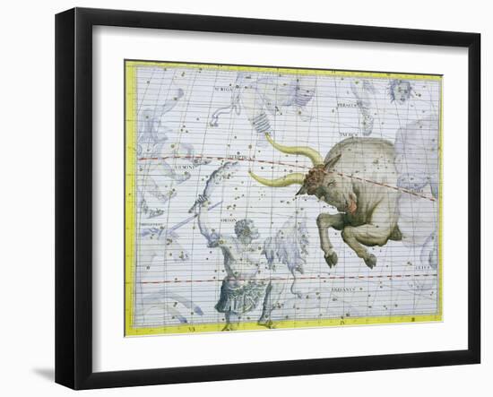 Constellation of Taurus, Plate 2 from "Atlas Coelestis," by John Flamsteed, Published in 1729-Sir James Thornhill-Framed Giclee Print