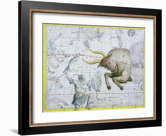 Constellation of Taurus, Plate 2 from "Atlas Coelestis," by John Flamsteed, Published in 1729-Sir James Thornhill-Framed Giclee Print