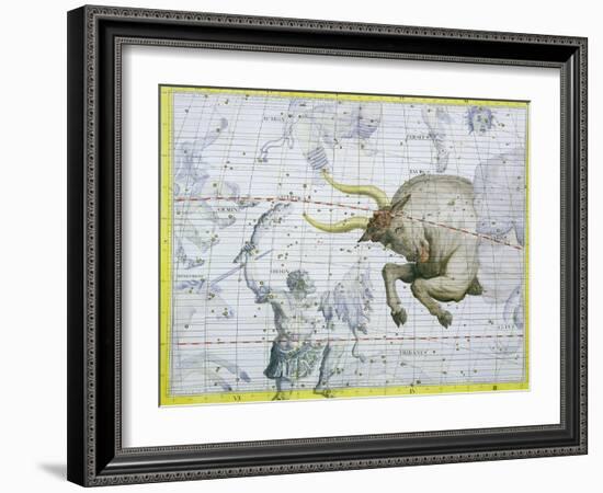 Constellation of Taurus, Plate 2 from "Atlas Coelestis," by John Flamsteed, Published in 1729-Sir James Thornhill-Framed Giclee Print