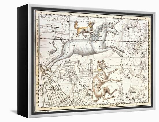 Constellations of Monoceros the Unicorn, Canis Major and Minor from A Celestial Atlas-A. Jamieson-Framed Premier Image Canvas