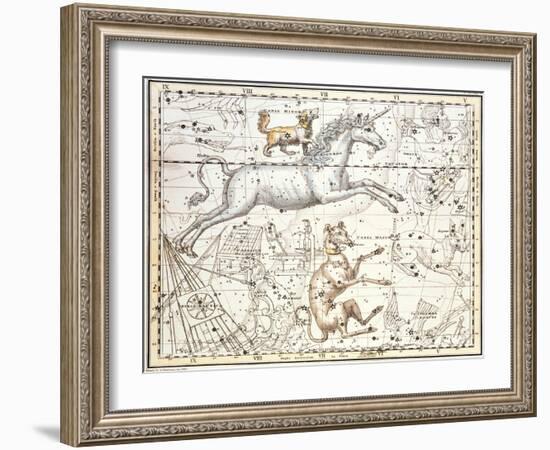 Constellations of Monoceros the Unicorn, Canis Major and Minor from A Celestial Atlas-A. Jamieson-Framed Giclee Print