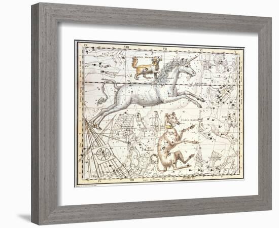 Constellations of Monoceros the Unicorn, Canis Major and Minor from A Celestial Atlas-A. Jamieson-Framed Giclee Print