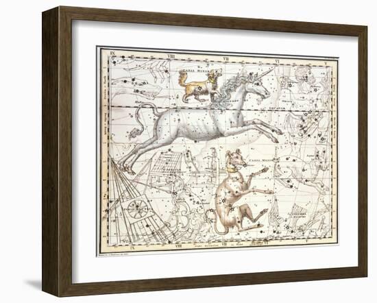 Constellations of Monoceros the Unicorn, Canis Major and Minor from A Celestial Atlas-A. Jamieson-Framed Giclee Print