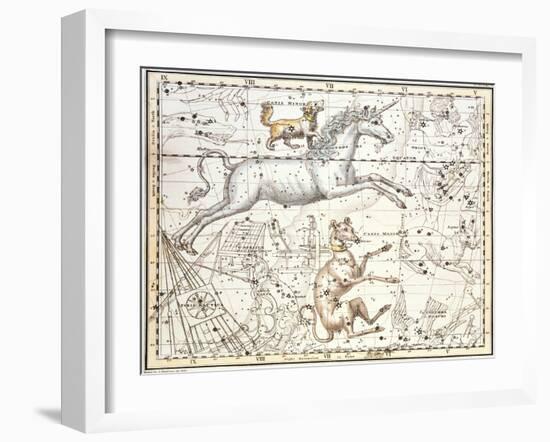 Constellations of Monoceros the Unicorn, Canis Major and Minor from A Celestial Atlas-A. Jamieson-Framed Giclee Print