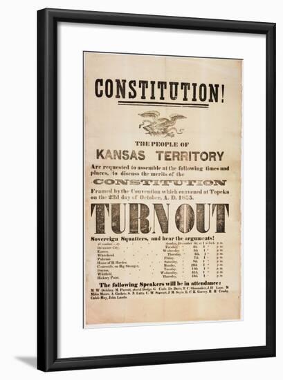 Constitution! the People of the Kansas Territory are Requested to Assemble..., Printed by E. C.…-null-Framed Giclee Print