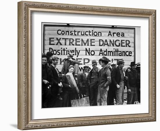 Construction Area: Extreme Danger, Positively No Admittance, Keep Out, at Grand Coulee Dam-Margaret Bourke-White-Framed Premium Photographic Print