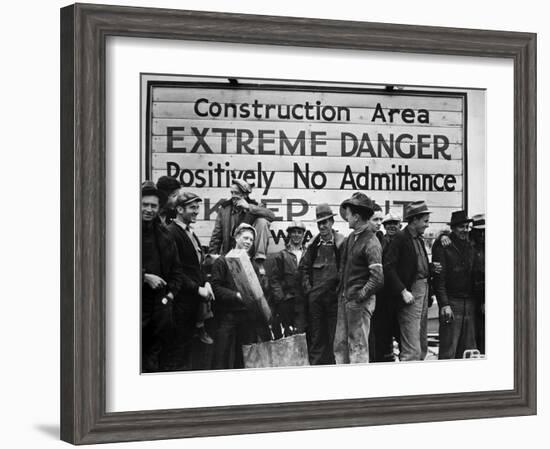 Construction Area: Extreme Danger, Positively No Admittance, Keep Out, at Grand Coulee Dam-Margaret Bourke-White-Framed Premium Photographic Print