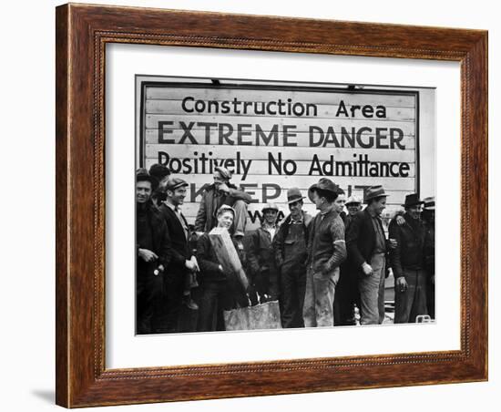 Construction Area: Extreme Danger, Positively No Admittance, Keep Out, at Grand Coulee Dam-Margaret Bourke-White-Framed Premium Photographic Print