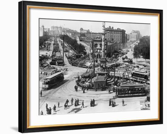 Construction at Columbus Circle in New York City-null-Framed Photographic Print