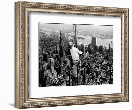 Construction for the Empire State Building's New 217 Foot Multiple Television Tower--Framed Photographic Print