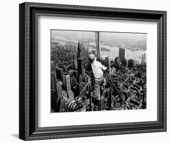 Construction for the Empire State Building's New 217 Foot Multiple Television Tower--Framed Photographic Print