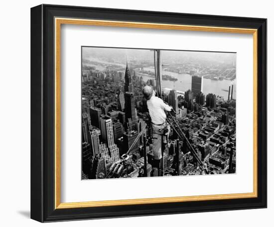 Construction for the Empire State Building's New 217 Foot Multiple Television Tower--Framed Photographic Print