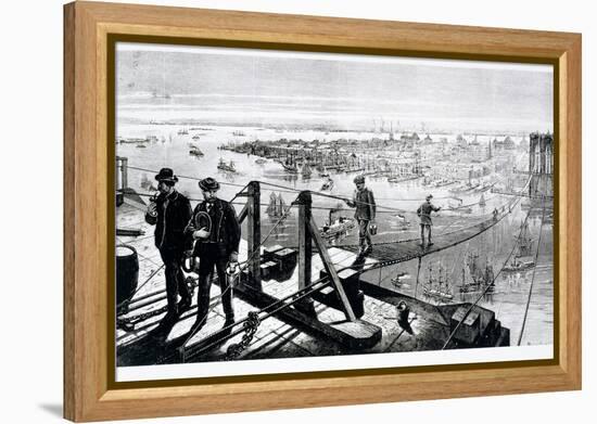 Construction of Brooklyn Bridge, New York-null-Framed Premier Image Canvas