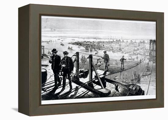 Construction of Brooklyn Bridge, New York-null-Framed Premier Image Canvas