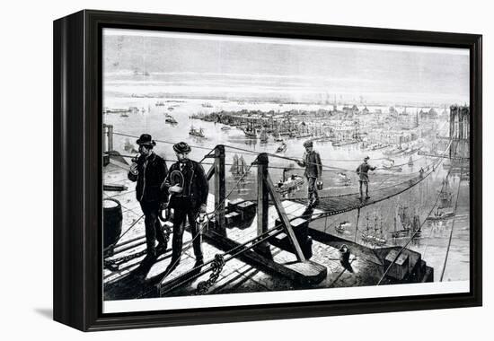 Construction of Brooklyn Bridge, New York-null-Framed Premier Image Canvas