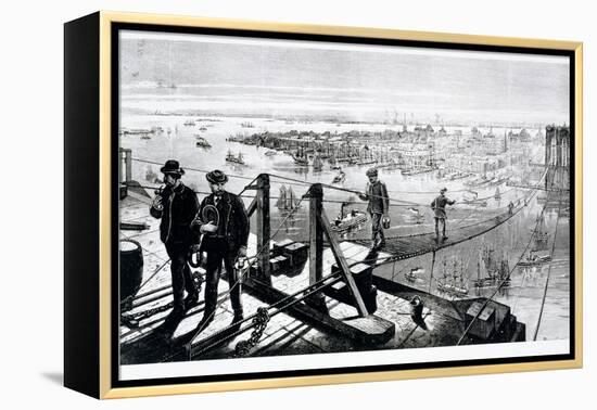 Construction of Brooklyn Bridge, New York-null-Framed Premier Image Canvas