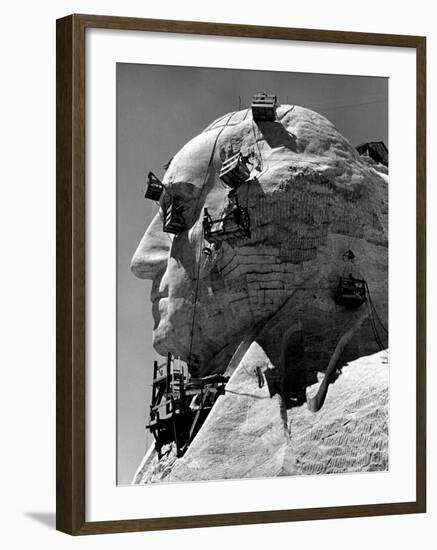 Construction of George Washington Section of Mt. Rushmore Monument-Alfred Eisenstaedt-Framed Photographic Print