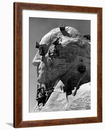 Construction of George Washington Section of Mt. Rushmore Monument-Alfred Eisenstaedt-Framed Photographic Print