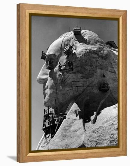 Construction of George Washington Section of Mt. Rushmore Monument-Alfred Eisenstaedt-Framed Premier Image Canvas