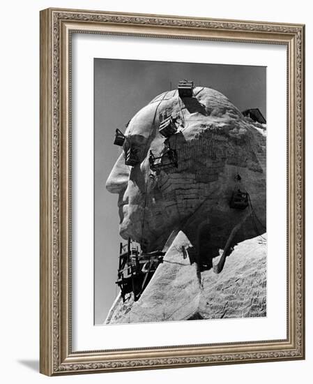 Construction of George Washington Section of Mt. Rushmore Monument-Alfred Eisenstaedt-Framed Photographic Print