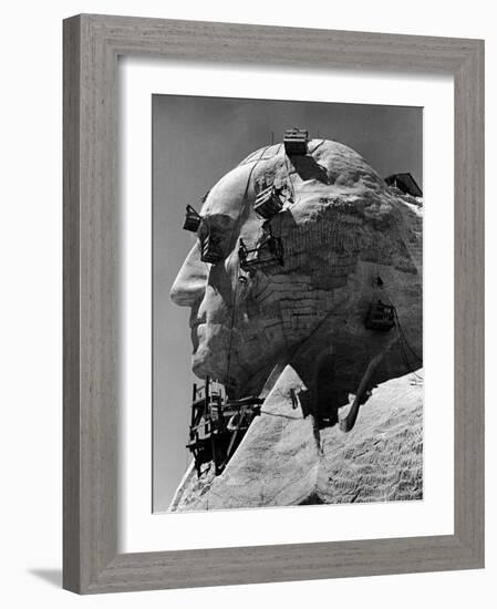 Construction of George Washington Section of Mt. Rushmore Monument-Alfred Eisenstaedt-Framed Photographic Print