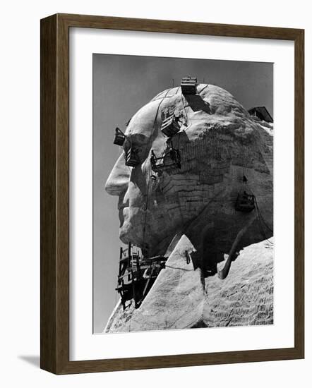 Construction of George Washington Section of Mt. Rushmore Monument-Alfred Eisenstaedt-Framed Photographic Print