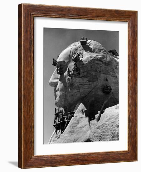 Construction of George Washington Section of Mt. Rushmore Monument-Alfred Eisenstaedt-Framed Photographic Print