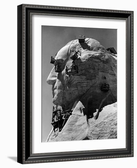 Construction of George Washington Section of Mt. Rushmore Monument-Alfred Eisenstaedt-Framed Photographic Print