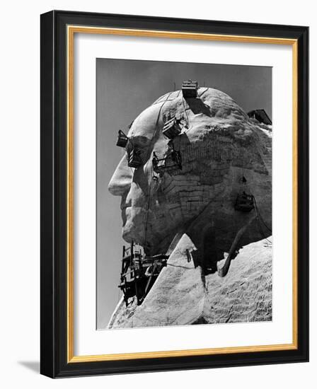 Construction of George Washington Section of Mt. Rushmore Monument-Alfred Eisenstaedt-Framed Photographic Print