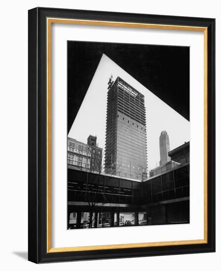 Construction of Modern Steel and Glass Seagram's Office Building on Park Avenue-Frank Scherschel-Framed Photographic Print