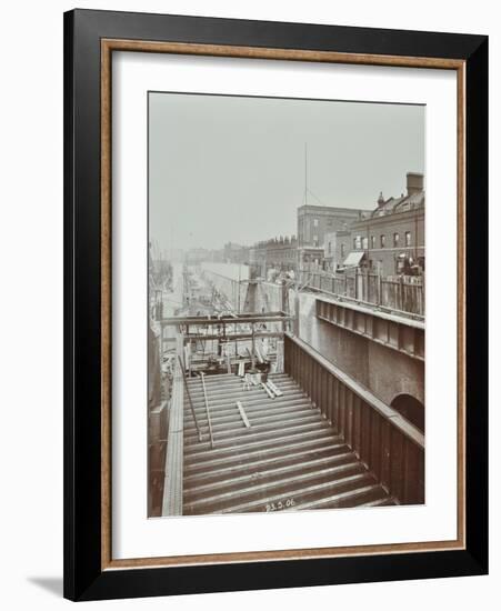 Construction of the Bridge Approach to Rotherhithe Tunnel, Bermondsey, London, 1906-null-Framed Photographic Print