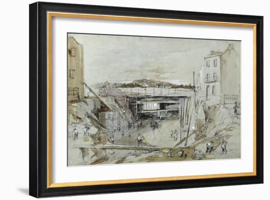 Construction of the London and Birmingham Railway, C.1835 (Pencil with Wash, and Chalk Highlights O-John Cooke Bourne-Framed Giclee Print