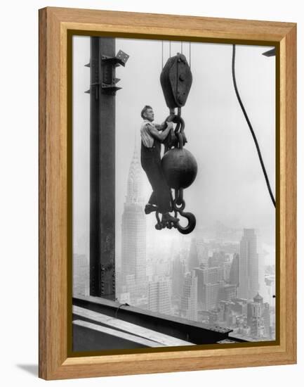 Construction Worker at Empire State Building-null-Framed Premier Image Canvas