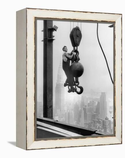 Construction Worker at Empire State Building-null-Framed Premier Image Canvas