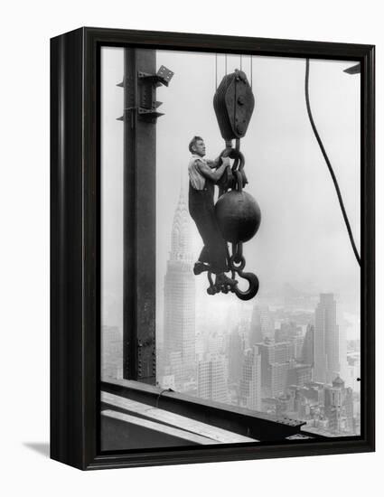 Construction Worker at Empire State Building-null-Framed Premier Image Canvas