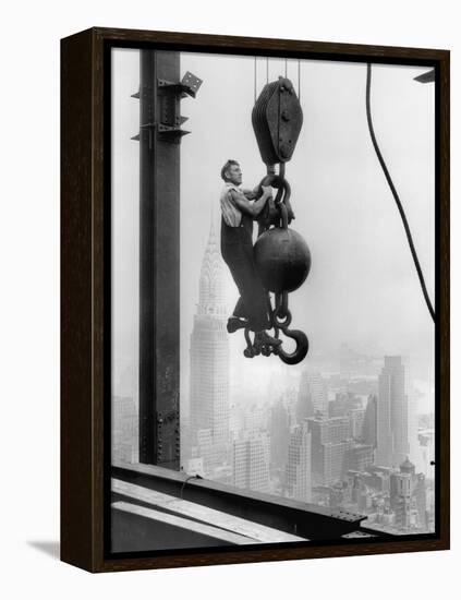 Construction Worker at Empire State Building-null-Framed Premier Image Canvas