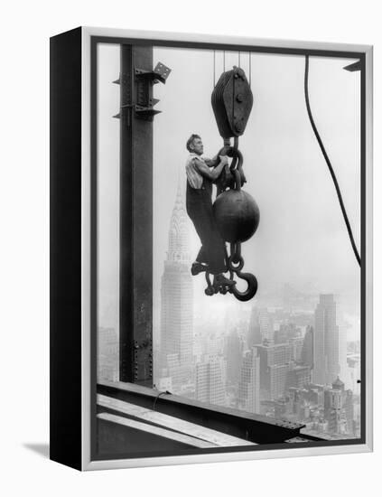 Construction Worker at Empire State Building-null-Framed Premier Image Canvas