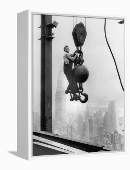 Construction Worker at Empire State Building-null-Framed Premier Image Canvas