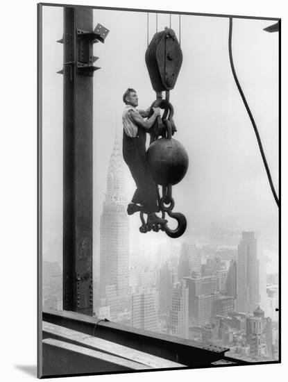 Construction Worker at Empire State Building-null-Mounted Photographic Print