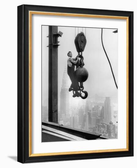Construction Worker at Empire State Building-null-Framed Photographic Print
