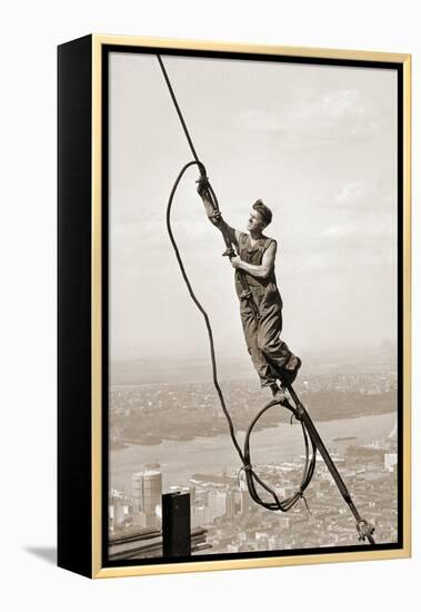 Construction Worker, Empire State Building, New York City, C.1930-Lewis Wickes Hine-Framed Premier Image Canvas