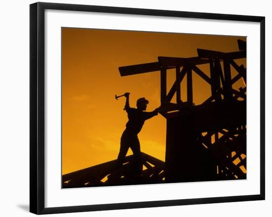 Construction Worker Silhouetted at Sunset-Bill Bachmann-Framed Photographic Print