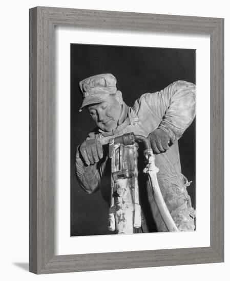 Construction Worker Using Jackhammer During Building of the Pennsylvania Turnpike-Thomas D^ Mcavoy-Framed Photographic Print
