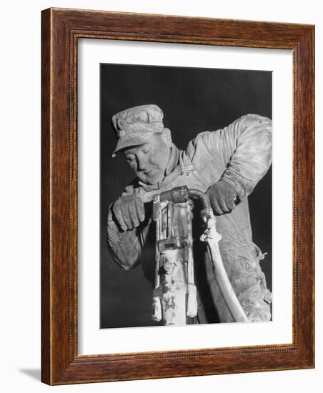 Construction Worker Using Jackhammer During Building of the Pennsylvania Turnpike-Thomas D^ Mcavoy-Framed Photographic Print