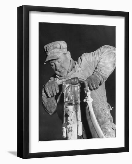 Construction Worker Using Jackhammer During Building of the Pennsylvania Turnpike-Thomas D^ Mcavoy-Framed Photographic Print