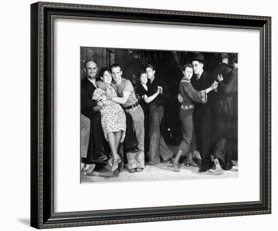 Construction Workers and Taxi Dancers Enjoying a Night Out in Barroom in Frontier Town-Margaret Bourke-White-Framed Premium Photographic Print