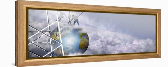 Construction Workers Attaching a Crane to Earth with Clouds-null-Framed Premier Image Canvas