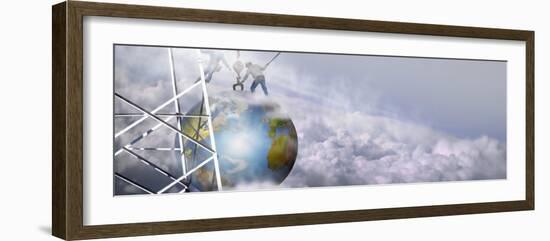 Construction Workers Attaching a Crane to Earth with Clouds-null-Framed Photographic Print